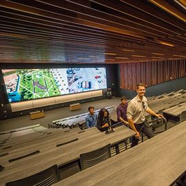 The cinema-quality auditorium was among the features attendees got to explore in the new Arts and Computational Sciences Building.